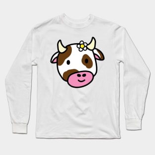 Cute cartoon dairy cow with daisy brown spots Long Sleeve T-Shirt